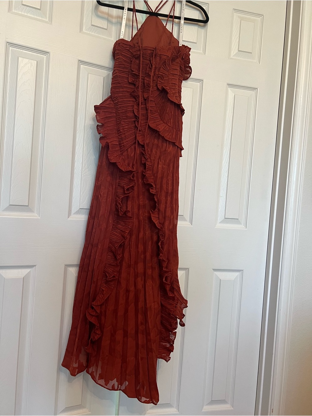 Azazie Rust Halter High-Low Ruffle Maxi Dress - Picture 2 of 10